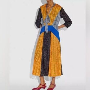 NWT Coach Mixed Print Pleated Midi Dress – Size 0